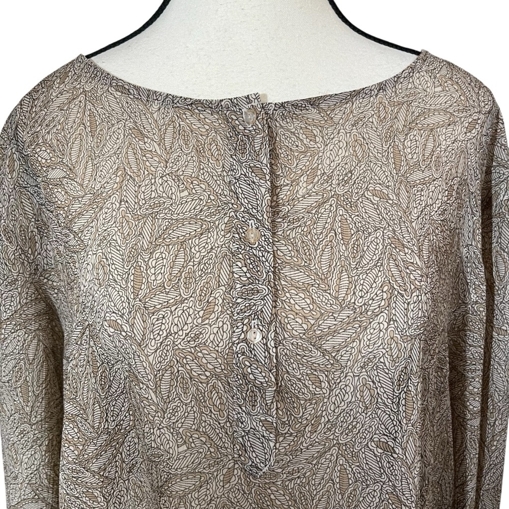 Apostrophe Sheer Layering Leaf Pattern Half Button Blouse in Brown &‎ Tan 24W - Picture 4 of 8